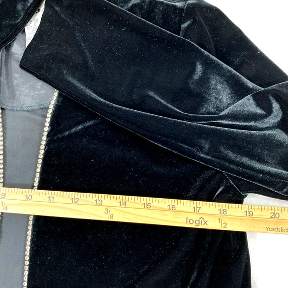 Vtg JBS Velvet Jacket Womens Size 10 Rhinestone Open Front Black Evening Party - Picture 7 of 10